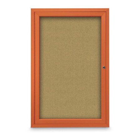 United Visual Products Slim Enclosed Corkboard, 18"x24", Gold Alum Frame/Medium Grey UVEB1824-GOLD-MEDGRY